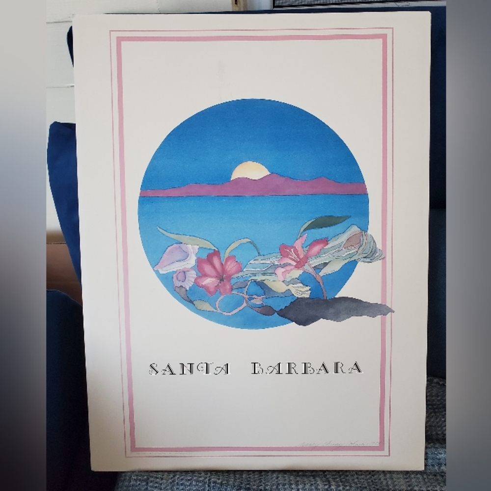 Vintage Santa Barbara Poster/print On Foamboard. Signed By Artist Nancy Chromey